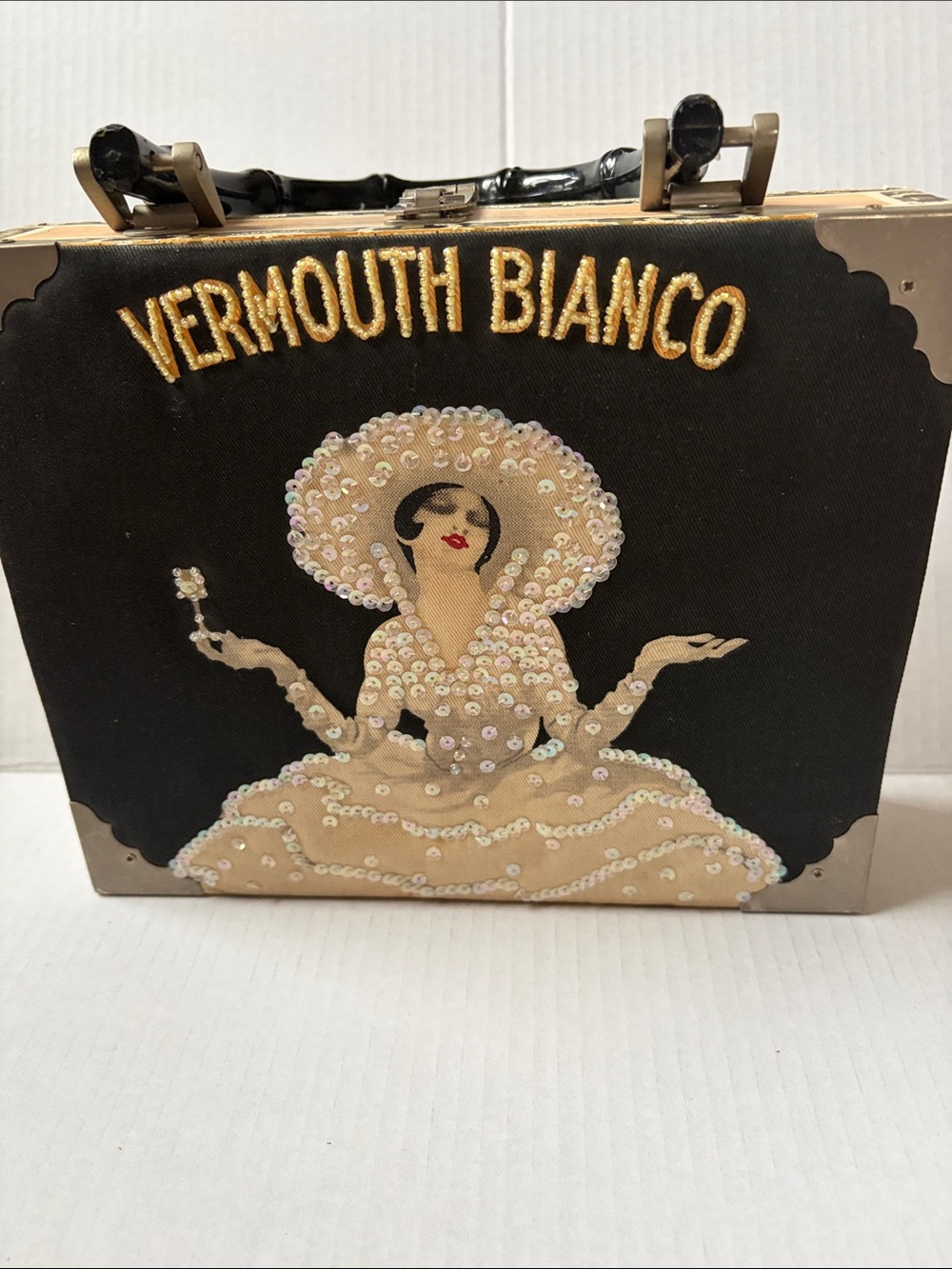 Sequin Appliqué Mini Box Bag - Black & Cream